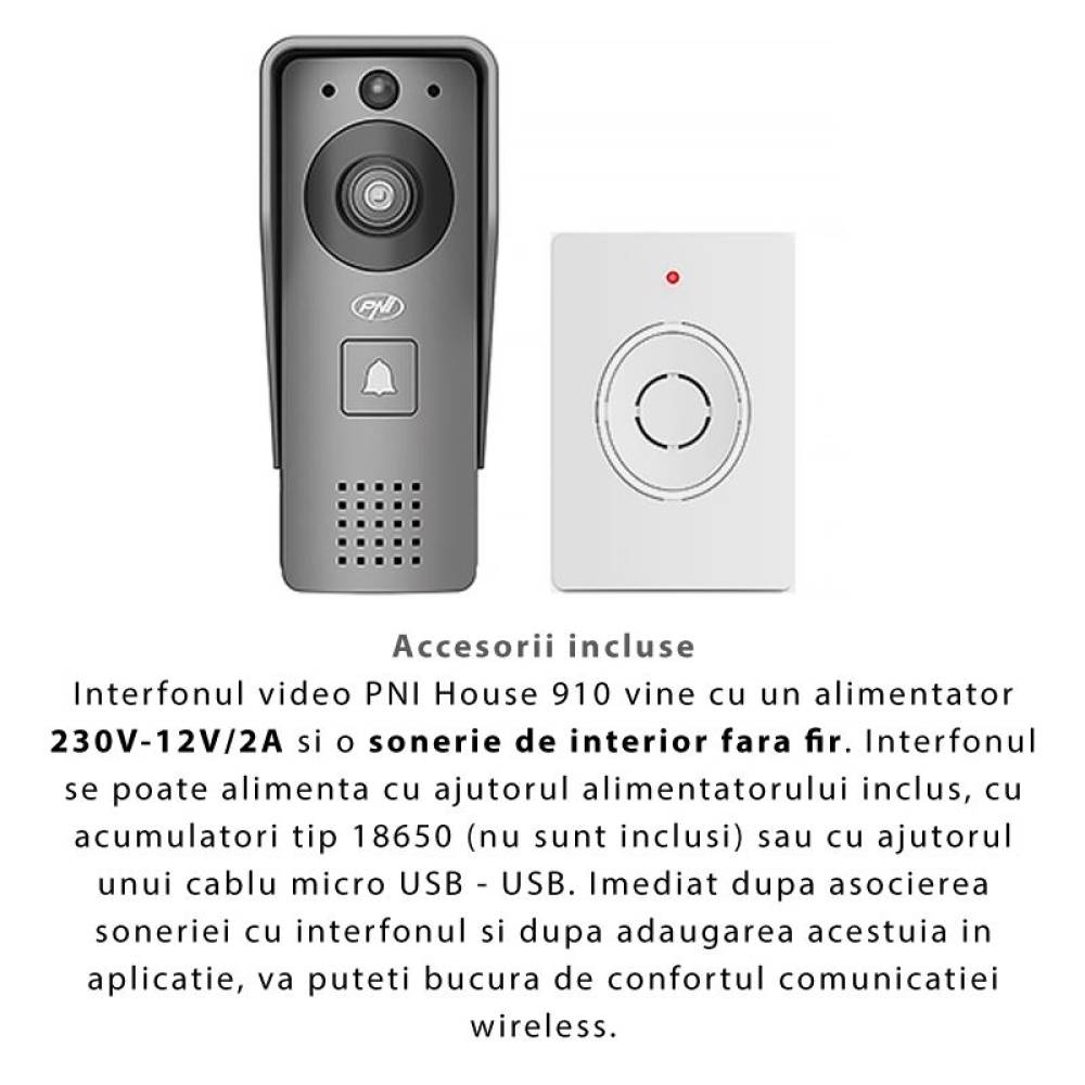 Videointerfon inteligent PNI HOUSE910, Wi-Fi, HD, P2P, control Tuya Smart