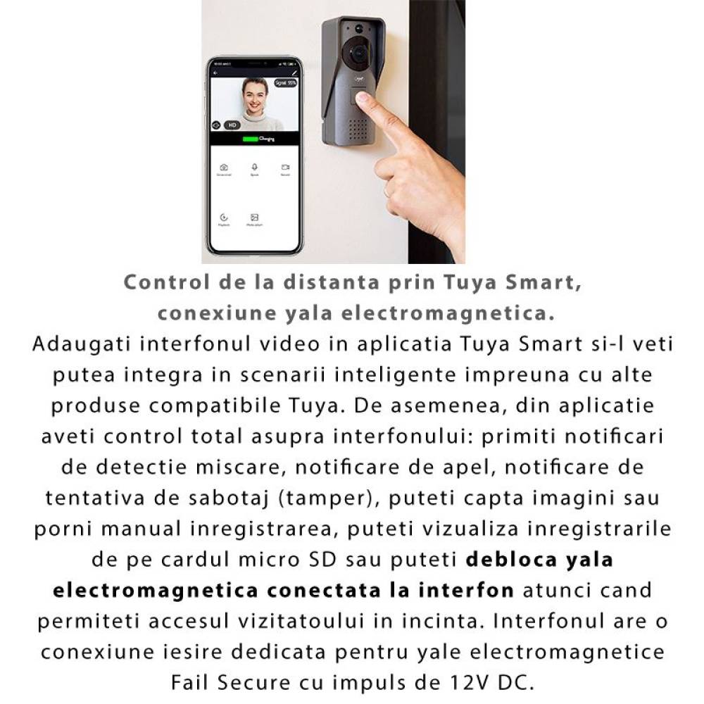 Videointerfon inteligent PNI HOUSE910, Wi-Fi, HD, P2P, control Tuya Smart