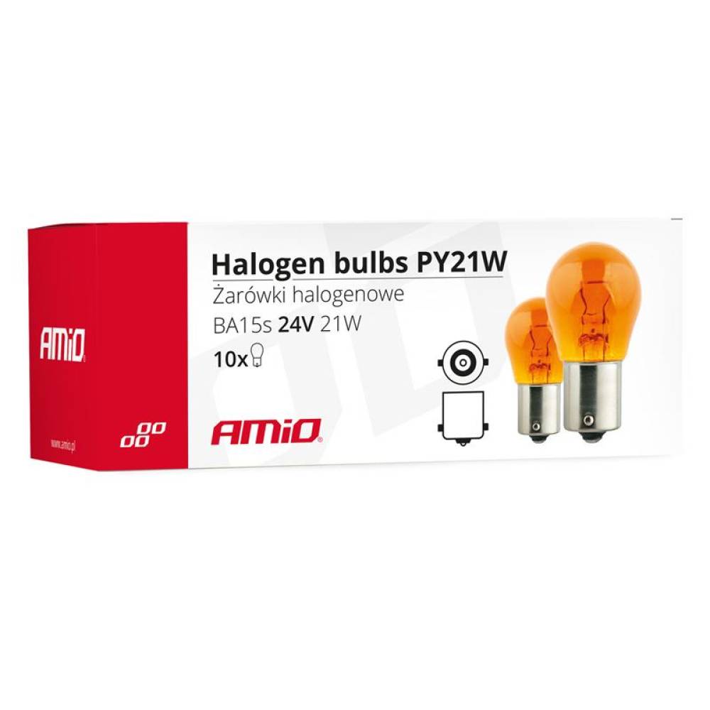 Cutie 10 becuri semnalizare 24V/21W PY21W BA15S galben, AMIO 01005