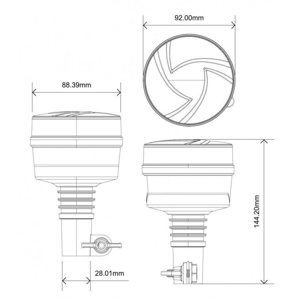 Girofar 12/24V, h144, 30 LED-uri, 19W, pe tija flexibila ALR0072 TruckLed 