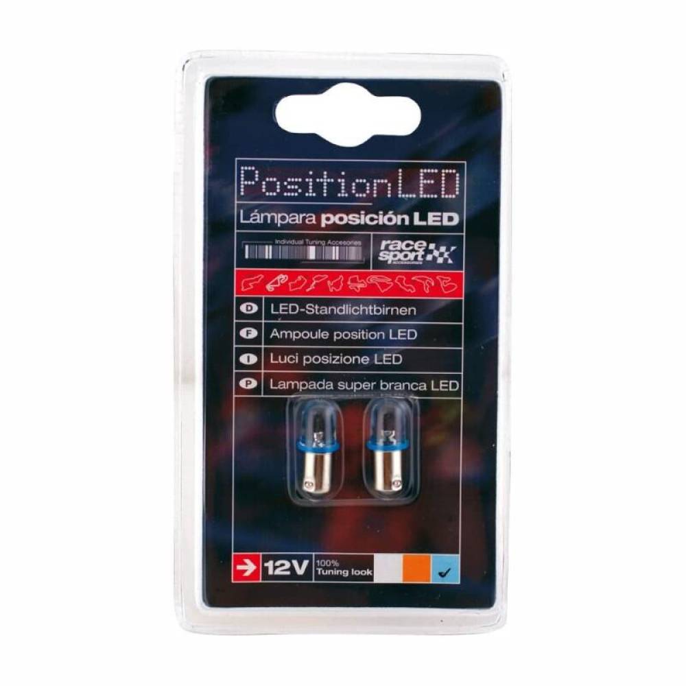 Set 2 becuri pozitie cu LED COB 12V/1W T4W, BA9S, albastru, Racesport LED200A