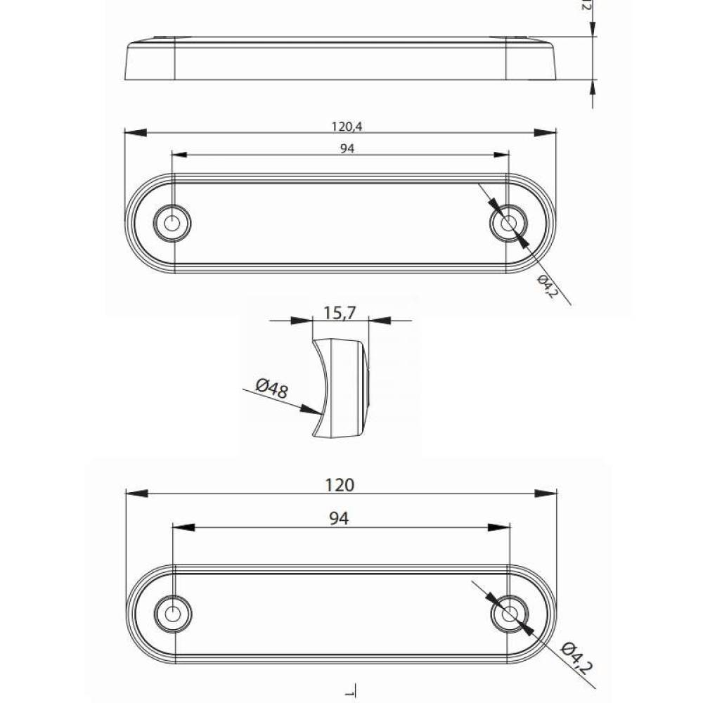 Lampa gabarit 120x27, Slim, 8 LED-uri, galbena, montare suprafata ovala, bullbar FT-073 Z LONG Fristom