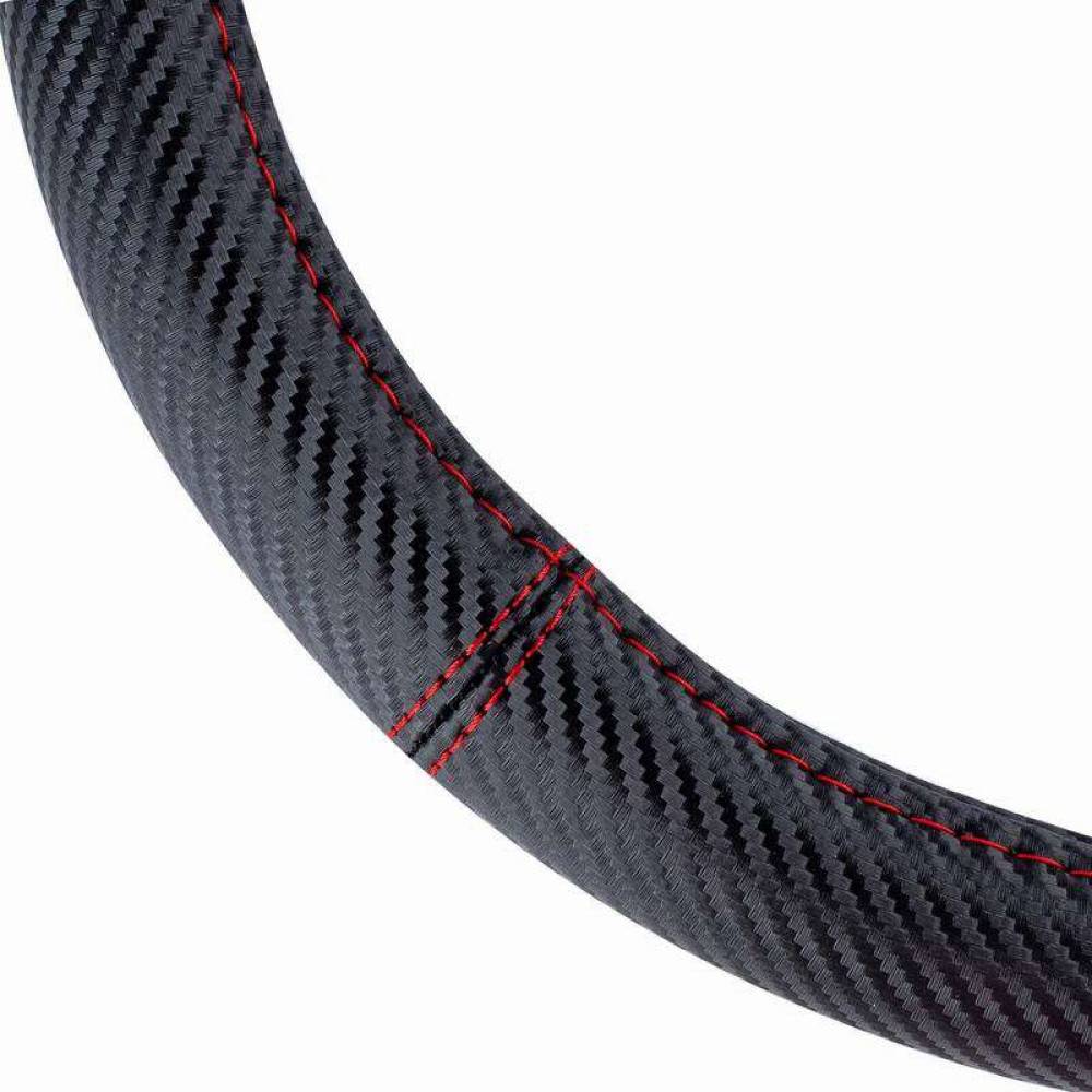 Husa volan 37-39cm, carbon, neagra si cusatura rosie 02811 Amio
