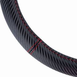 Husa volan 37-39cm, carbon, neagra si cusatura rosie 02811 Amio Husa volan 37-39cm, carbon, neagra si cusatura rosie 02811 Amio