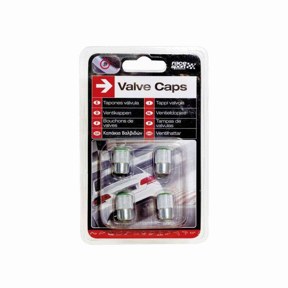 Ornament capacele valva rotunde, aluminiu cu cap verde, set 4 bucati 400690V RaceSport Ornament capacele valva rotunde, aluminiu cu cap verde, set 4 bucati 400690V RaceSport