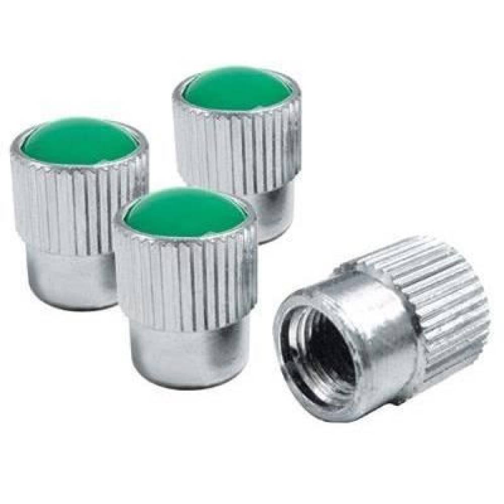Ornament capacele valva rotunde, aluminiu cu cap verde, set 4 bucati 400690V RaceSport Ornament capacele valva rotunde, aluminiu cu cap verde, set 4 bucati 400690V RaceSport