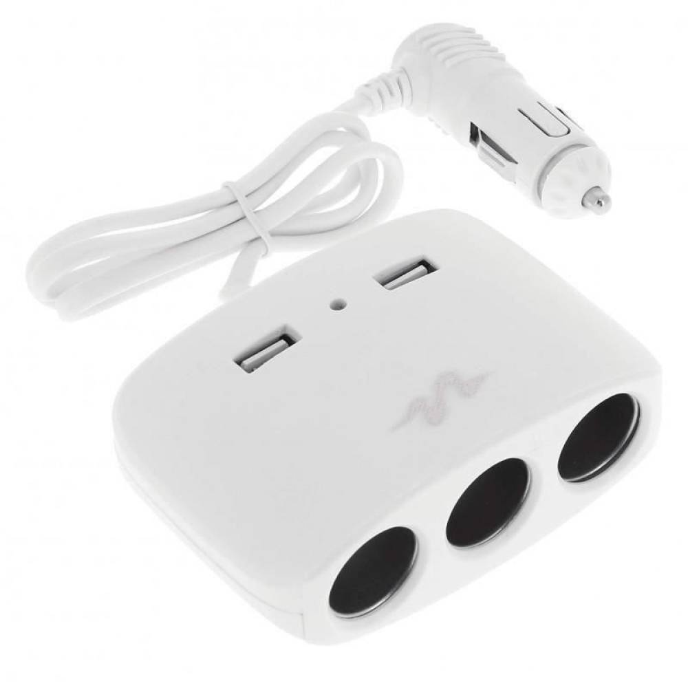 Multiplicator 3 prize 12-24V cu fir, 2 USB-uri, 2.1A, 120W, alb, Pulse MLS511W