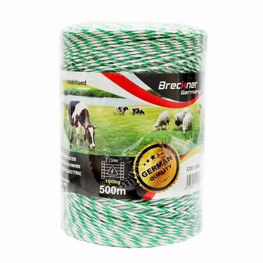 Rola fir alb cu verde, pentru gard electric, fi2.5, 4x0.2mm, 500m, BK87576