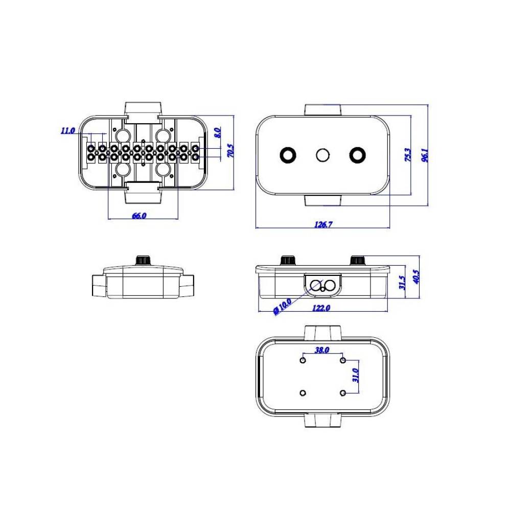 Cutie jonctiune, distribuitor electric cu 10 cai, 120x75mm, E4036 TruckLed