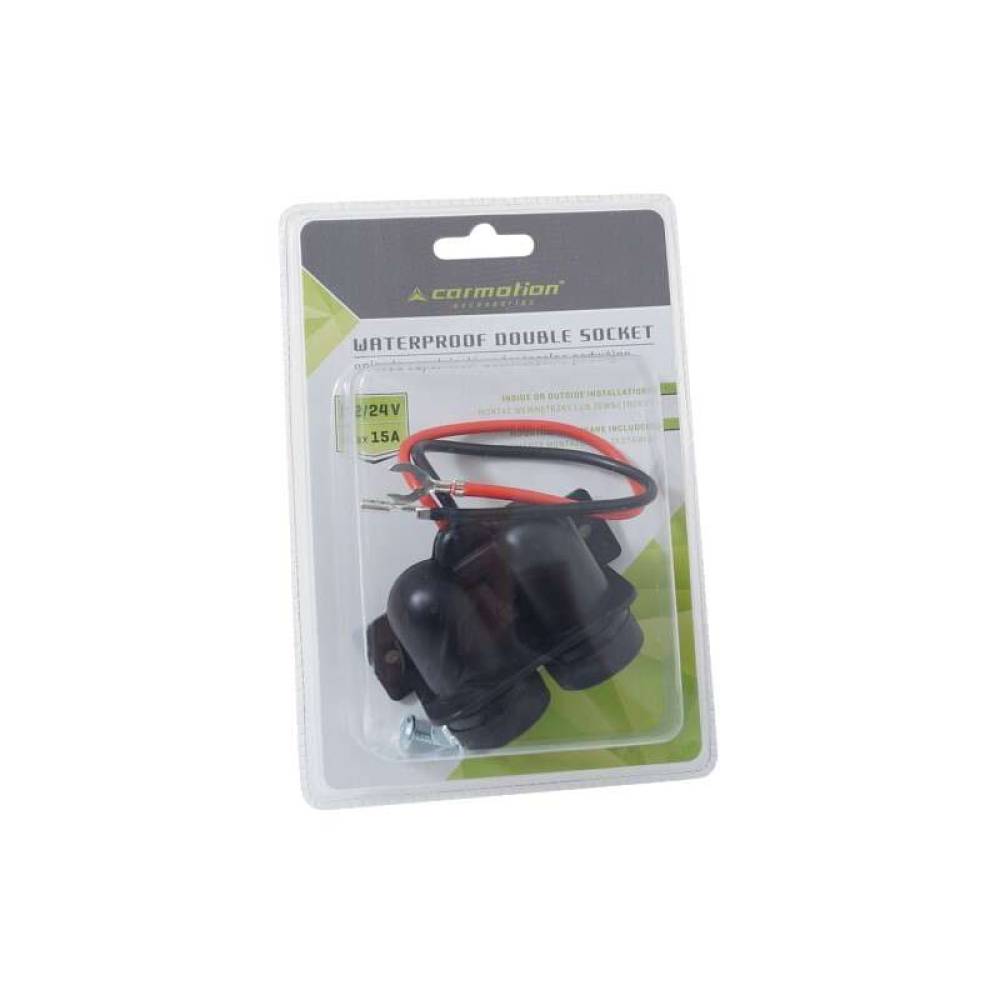 Priza bricheta dubla, 12-24V, 15A, cu capac protectie, impermeabila, 58051 Carmotion