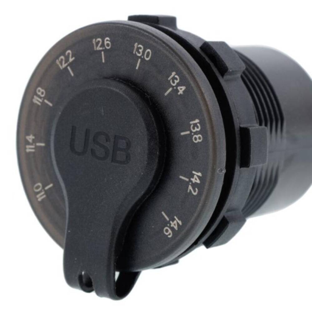 Priza cu 2 USB, 12-24V, LED, 2xUSB QC3.0, cu voltmetru si buton on-off, incastrabila, 63206 Carmotion