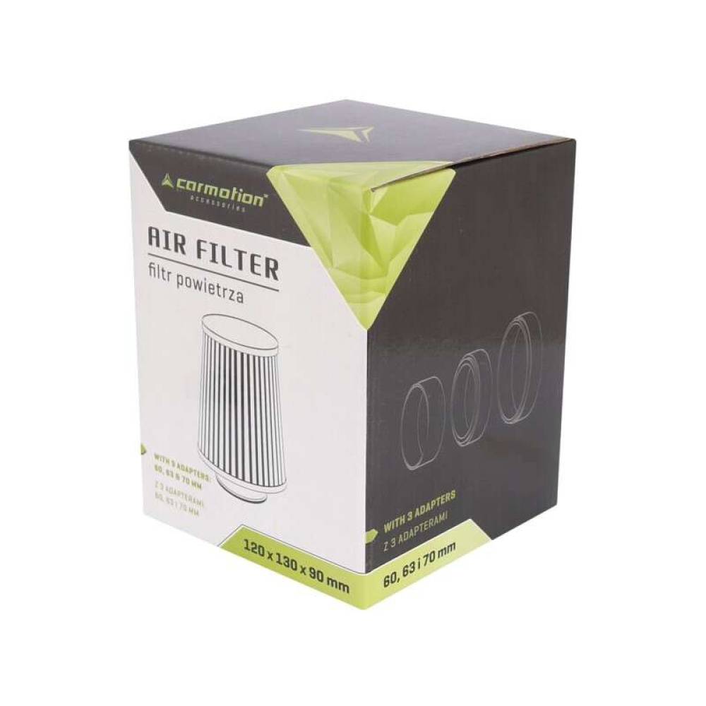 Filtru aer sport, negru-crom, 3 adaptori, h13cm, 86002 Carmotion Filtru aer sport, negru-crom, 3 adaptori, h13cm, 86002 Carmotion