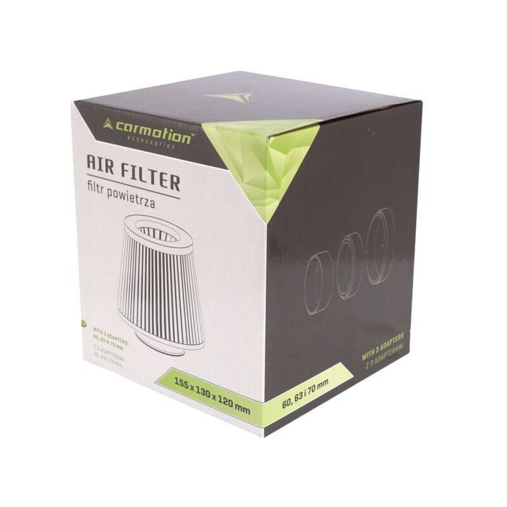 Filtru aer sport, rosu-crom, 3 adaptori, h15cm, 86004 Carmotion