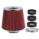 Filtru aer sport, rosu-crom, 3 adaptori, h15cm, 86004 Carmotion