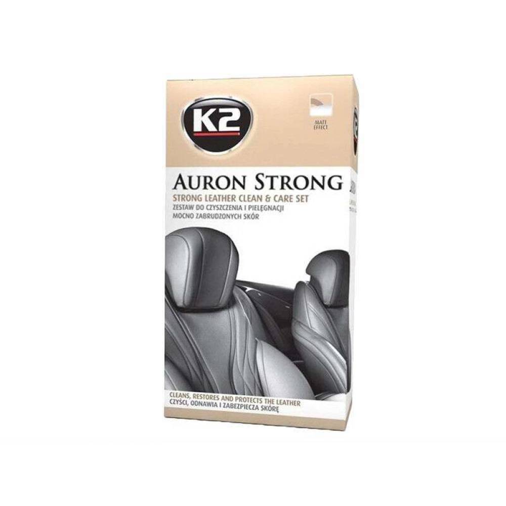 Set solutie, 350ml, laveta si perie pentru curatarea si intretinerea suprafetelor din piele foarte murdare si neglijate, Auron Strong, G421 K2