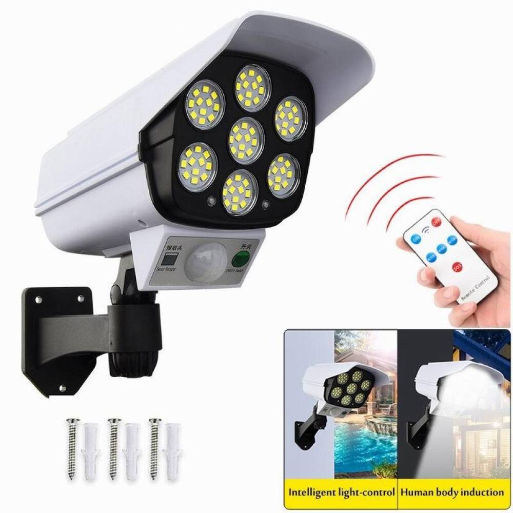 Lampa cu panou solar, 77 LED-uri, camera falsa, senzor de miscare, cu telecomanda, JD-2178T Lampa cu panou solar, 77 LED-uri, camera falsa, senzor de miscare, cu telecomanda, JD-2178T