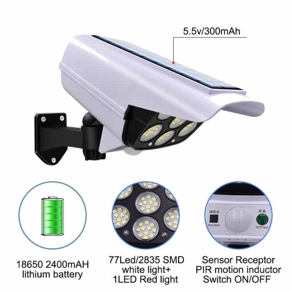 Lampa cu panou solar, 77 LED-uri, camera falsa, senzor de miscare, cu telecomanda, JD-2178T Lampa cu panou solar, 77 LED-uri, camera falsa, senzor de miscare, cu telecomanda, JD-2178T
