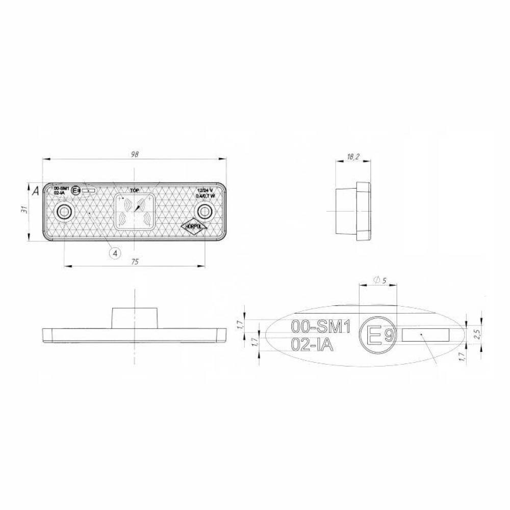 Lampa gabarit 103x36, LED, galbena, cu talpa de cauciuc, LD526 Horpol