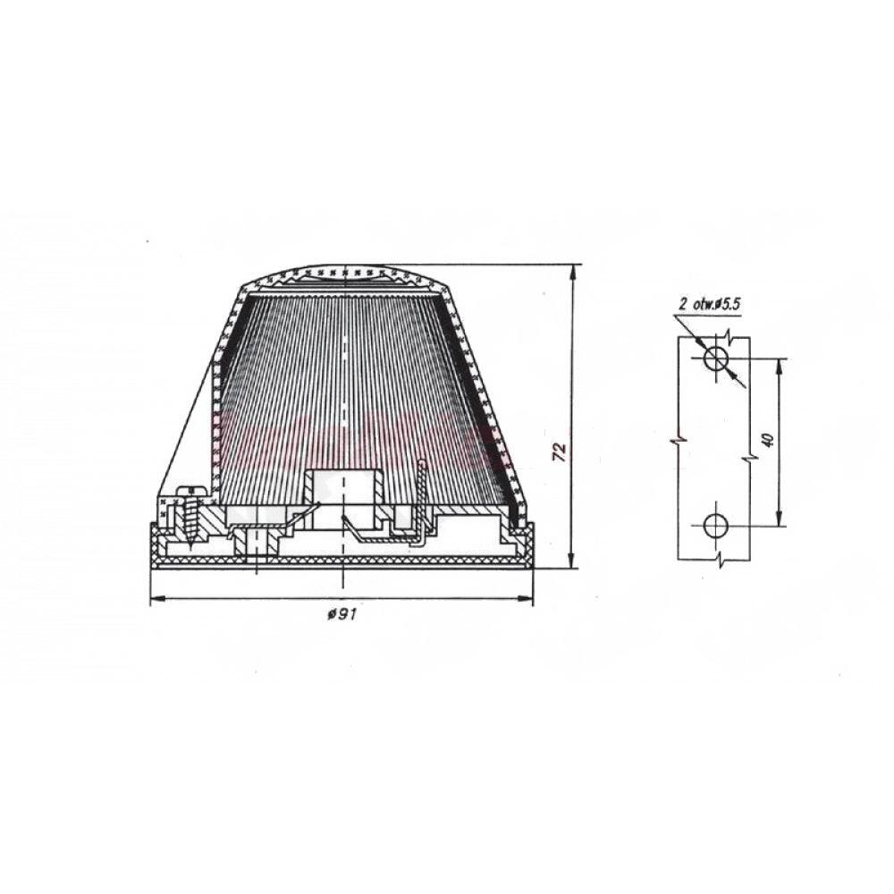 Lampa gabarit fi91, lampa semnalizare, bec P21W, galbena, 12-24V, W93 17 Was Lampa gabarit fi91, lampa semnalizare, bec P21W, galbena, 12-24V, W93 17 Was