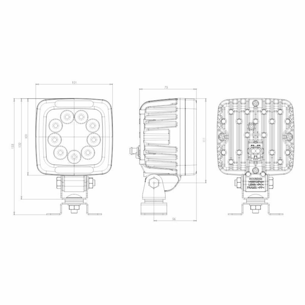Proiector lucru 101x101, LED, 12-24V, 36W, 3000lm, W143/70 1205 Was