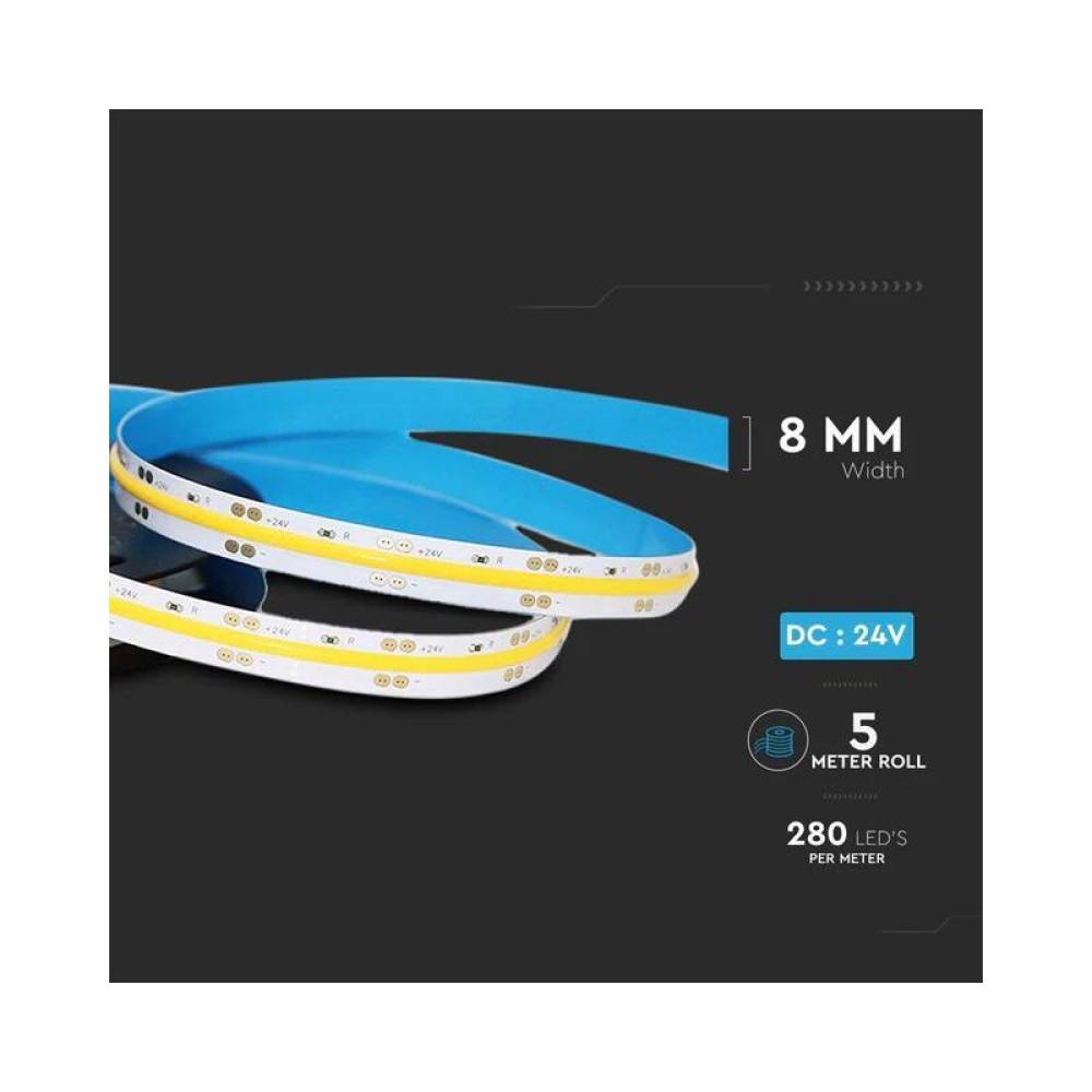 Banda LED, 24V, LED COB, rola 5 metri, 10W/m, 280LED s/m, 4000K, alb natural, 2653 Art