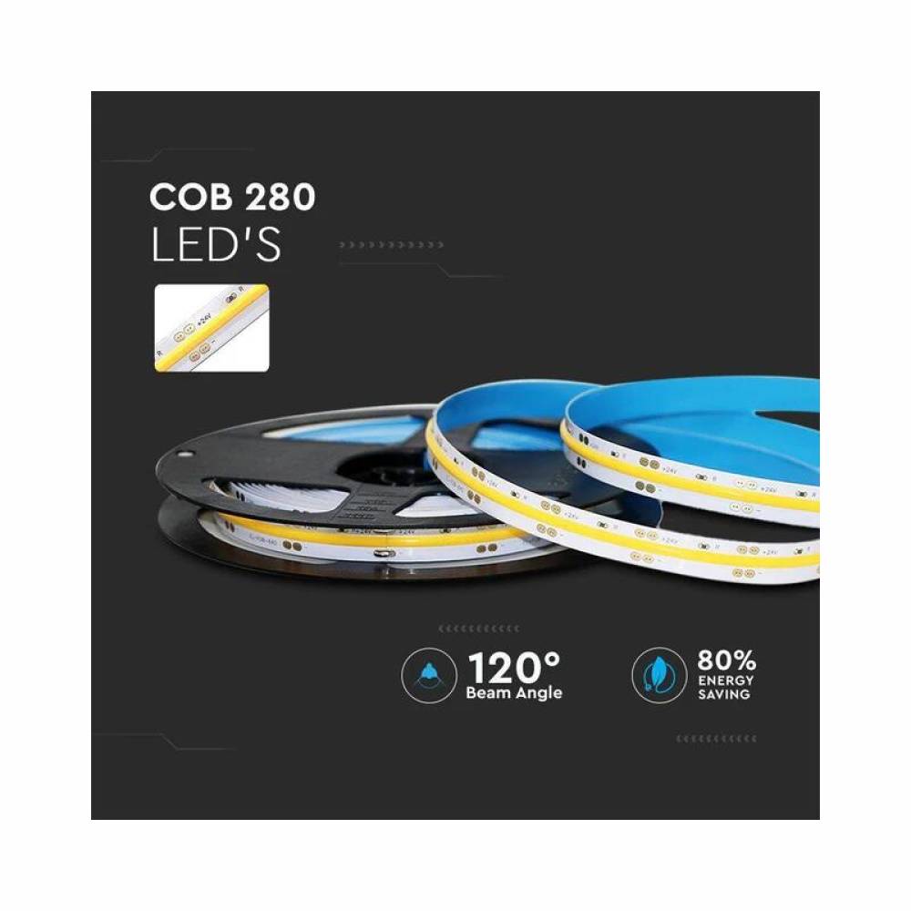 Banda LED, 24V, LED COB, rola 5 metri, 10W/m, 280LED s/m, 4000K, alb natural, 2653 Art