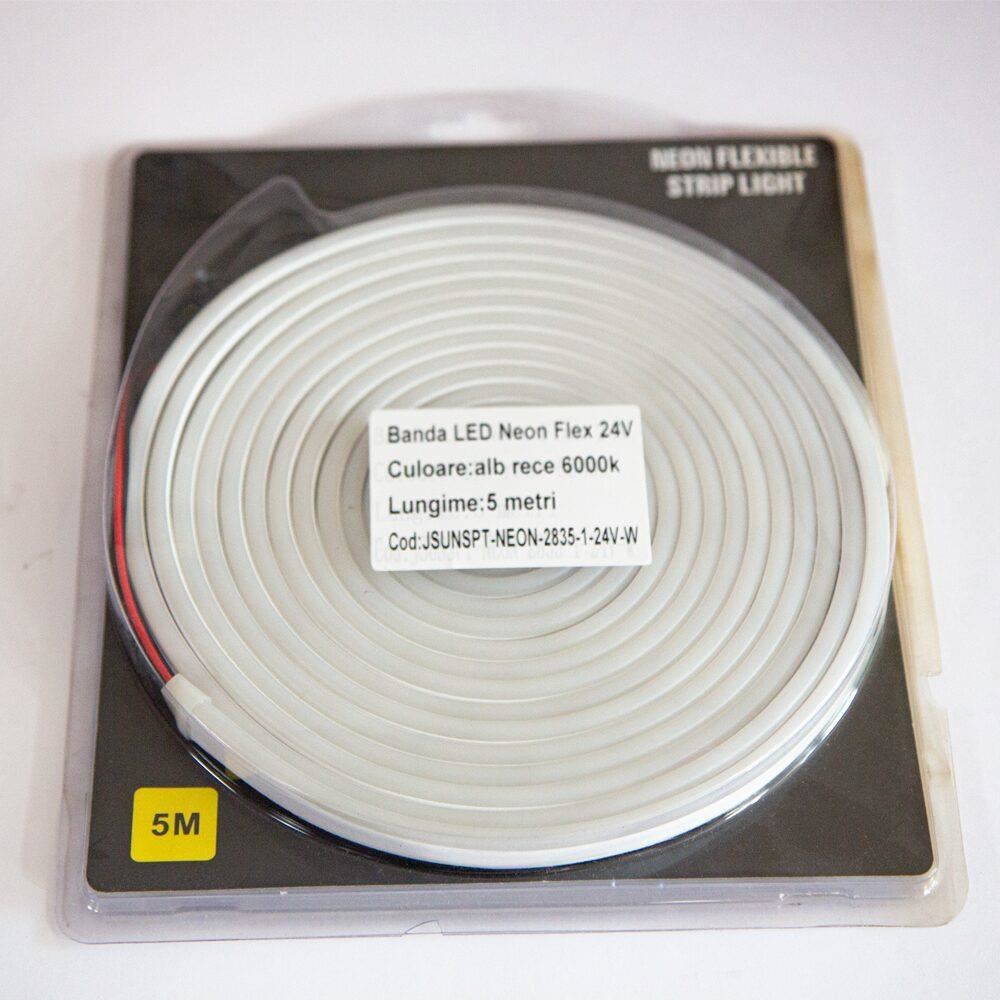 Banda LED Neon Flex, 5m, Alba, 24V JSUNSPT-NEON-2835-1-24V