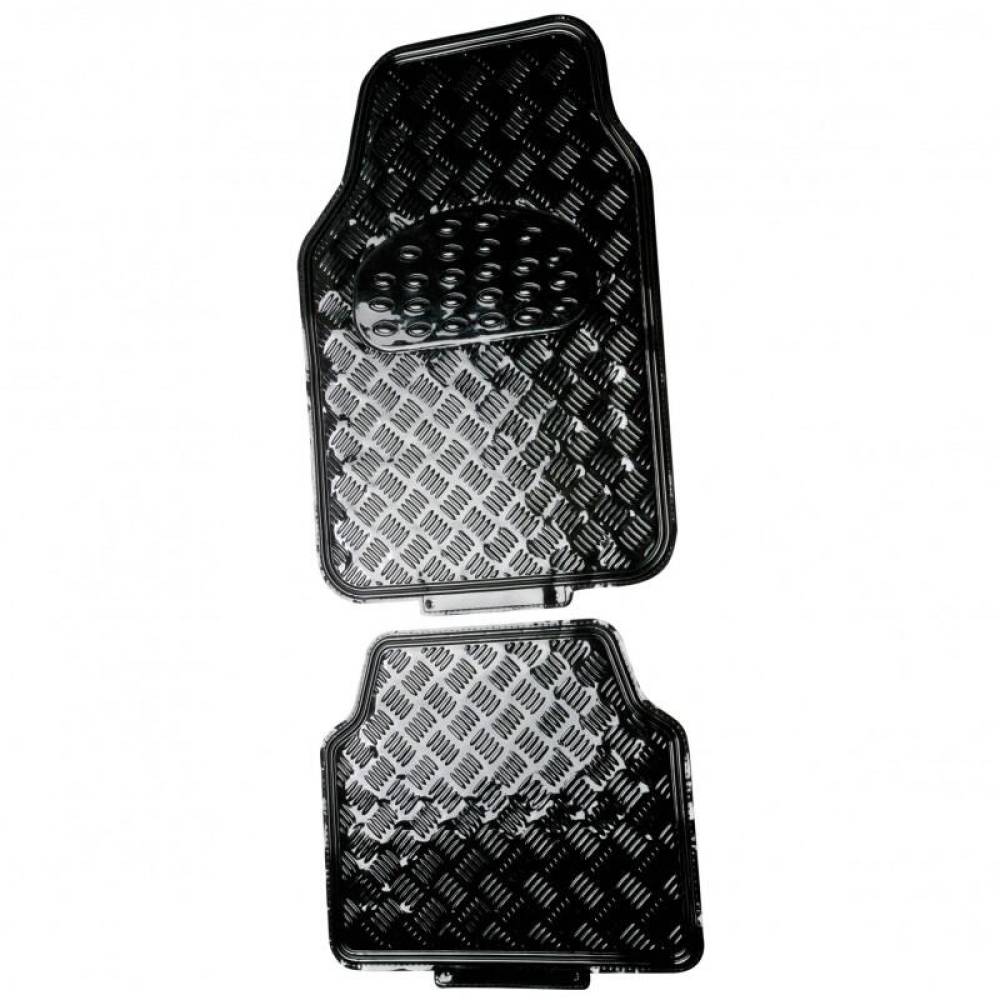 Set 4 covorase universale 65x47, din cauciuc cu aspect aluminiu, negru, APA5000 Race Sport