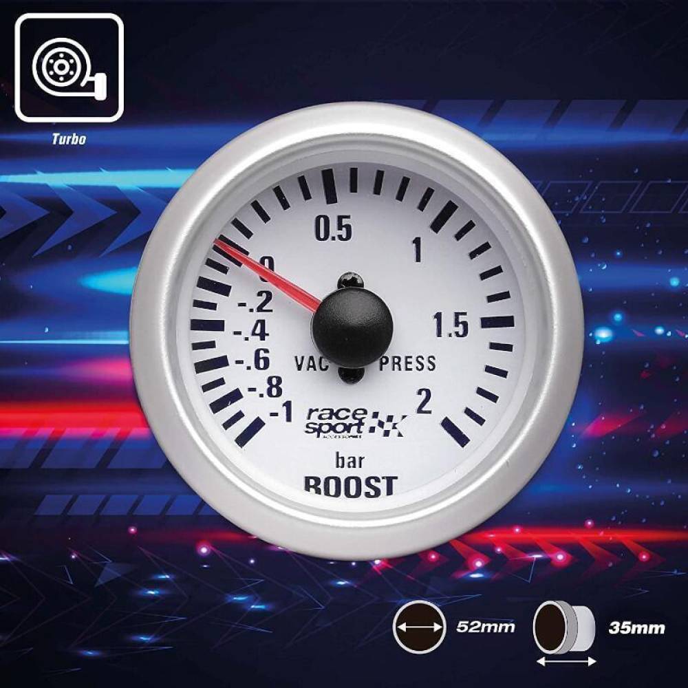 Ceas presiune turbo, fi52mm, 12V, alb, GAUG701 RaceSport