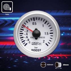 Ceas presiune turbo, fi52mm, 12V, alb, GAUG701 RaceSport