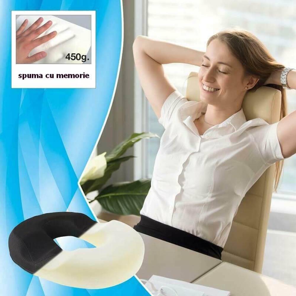 Perna rotunda cu spuma memorie, 43x34.5cm, tip gogoasa, Comfort+, RK19006 Car+
