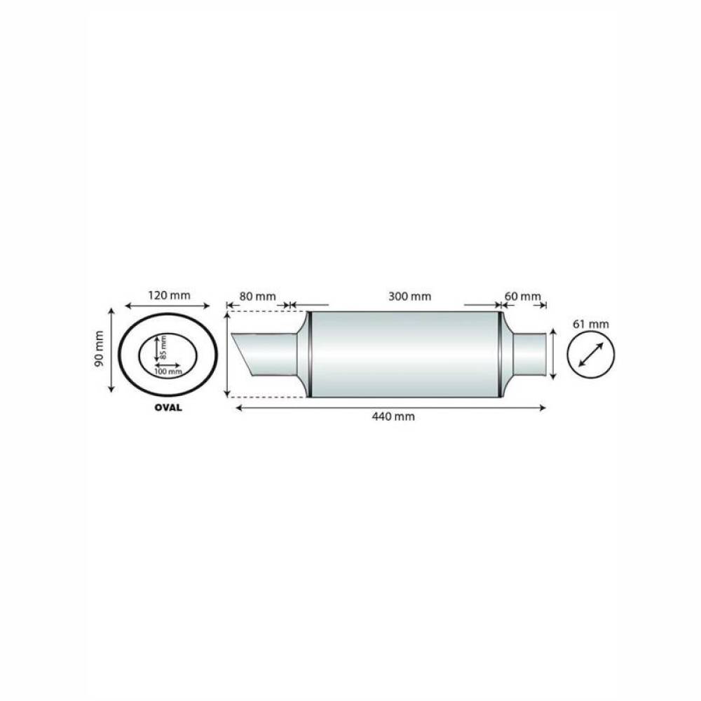 Toba sport finala, 440x61mm, din otel inoxidabil, ovala, Silencer PAN8000 RaceSport 