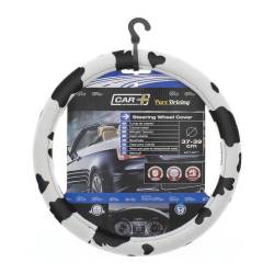Husa volan 37-39cm, catifea alb-negru, Pure Driving COW2021 Car+ Husa volan 37-39cm, catifea alb-negru, Pure Driving COW2021 Car+