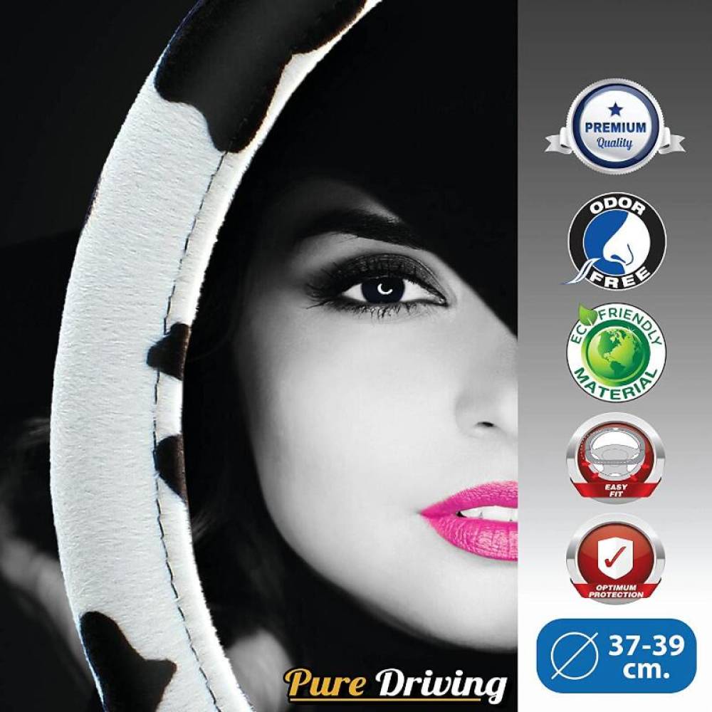 Husa volan 37-39cm, catifea alb-negru, Pure Driving COW2021 Car+