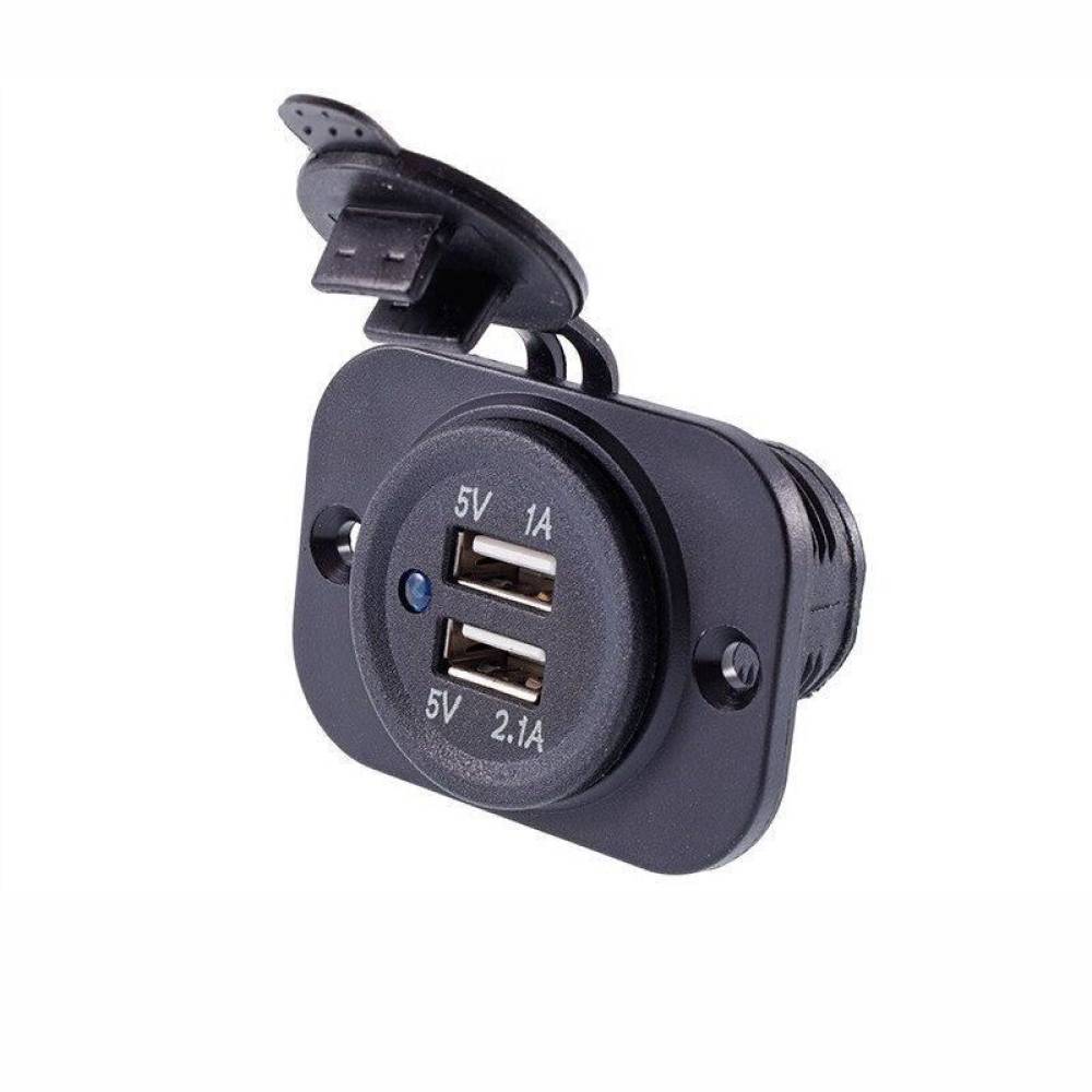 Priza cu 2 USB, incastrabila, cu LED albastru, 12-24V, 3.1A, cu panou montare, 63210 Carmotion