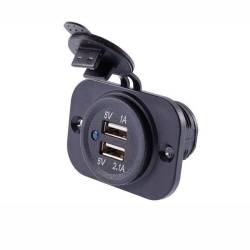 Priza cu 2 USB, incastrabila, cu LED albastru, 12-24V, 3.1A, cu panou montare, 63210 Carmotion