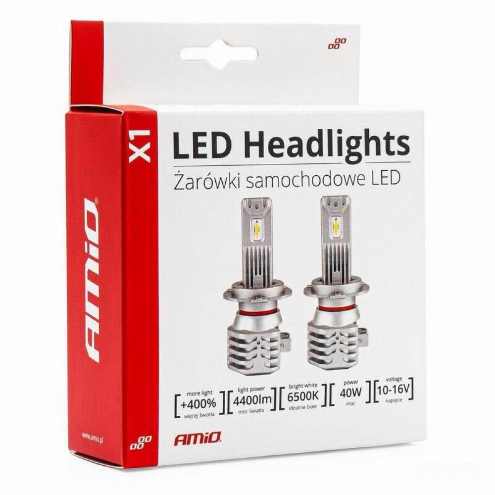 Set 2 becuri H1, LED CSP, 10-16V, 40W, 6500lm, 6500K, extra 400% putere, X1 Series, 02963 Amio