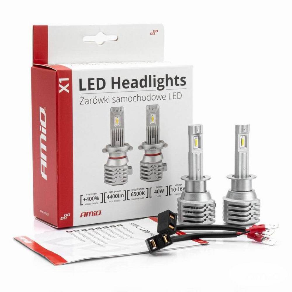 Set 2 becuri H1, LED CSP, 10-16V, 40W, 6500lm, 6500K, extra 400% putere, X1 Series, 02963 Amio