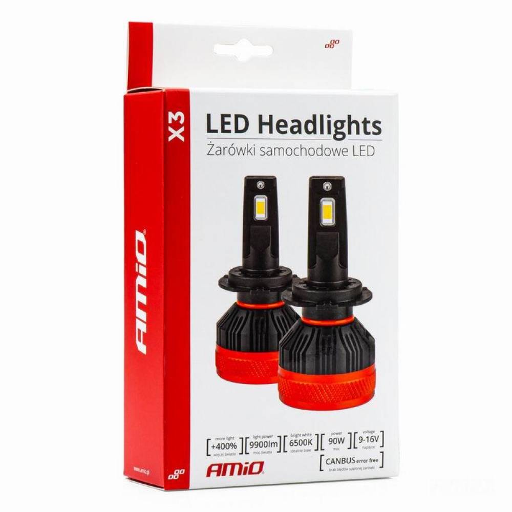 Set 2 becuri H3, LED, 9-16V, 90W, 9900lm, 6500K, Canbus, X3 Series, 02978 Amio
