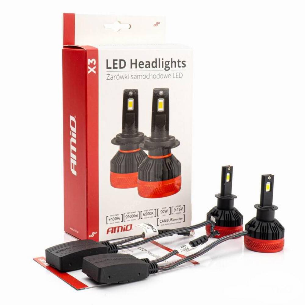 Set 2 becuri H3, LED, 9-16V, 90W, 9900lm, 6500K, Canbus, X3 Series, 02978 Amio