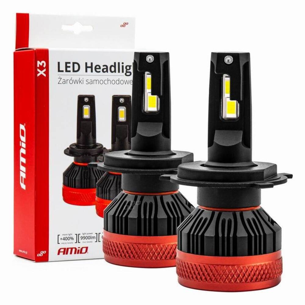 Set 2 becuri H4, LED, 9-16V, 90W, 9900lm, 6500K, Canbus, X3 Series, 02979 Amio 