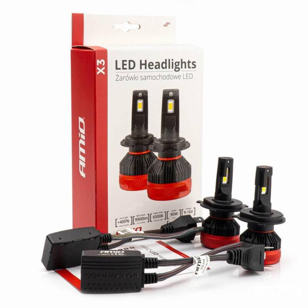 Set 2 becuri H4, LED, 9-16V, 90W, 9900lm, 6500K, Canbus, X3 Series, 02979 Amio 