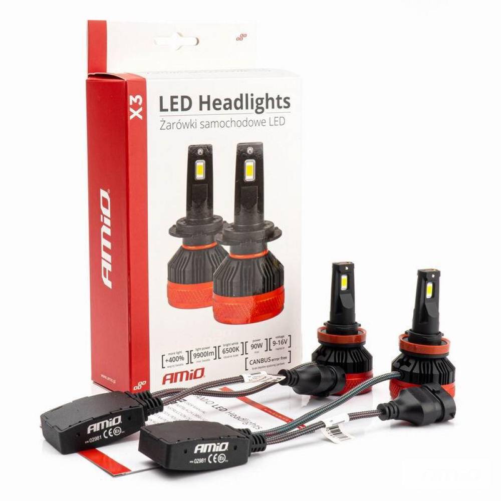 Set 2 becuri H8-H9-H11, LED, 9-16V, 90W, 9900lm, 6500K, Canbus, X3 Series, 02981 Amio Set 2 becuri H8-H9-H11, LED, 9-16V, 90W, 9900lm, 6500K, Canbus, X3 Series, 02981 Amio