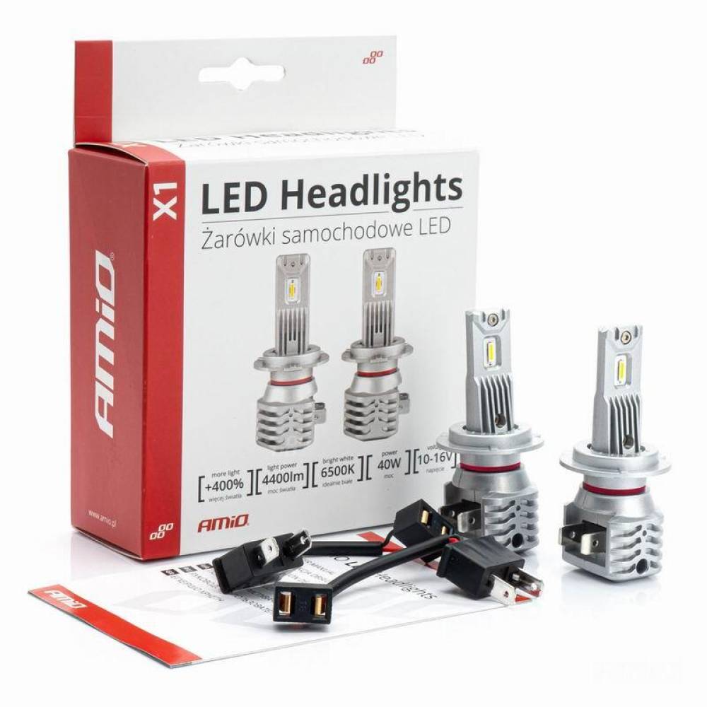 Set 2 becuri H7, LED, 10-16V, 40W, 4400lm, 6500K, X1 Series, 02966 Amio