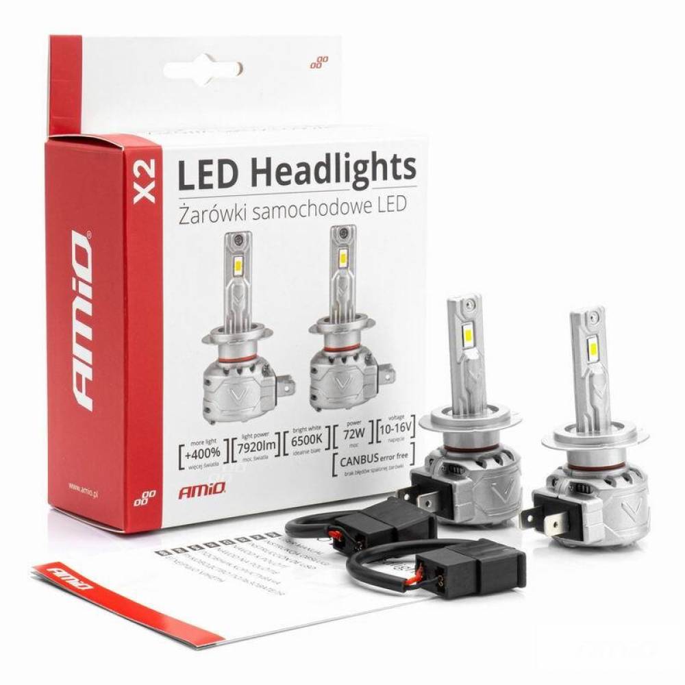 Set 2 becuri H7, LED, 10-16V, 72W, 7920lm, 6500K, Canbus, X2 Series, 02973 Amio