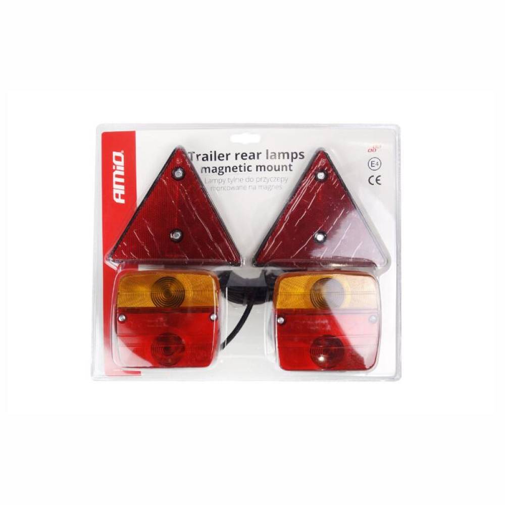 Kit lampi remorca, cu bec, iluminare numar, cablu 7,5m, fisa 7 pini, cu triunghi reflectorizant si magnet, 02095 Amio