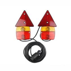 Kit lampi remorca, cu bec, iluminare numar, cablu 7,5m, fisa 7 pini, cu triunghi reflectorizant si magnet, 02095 Amio