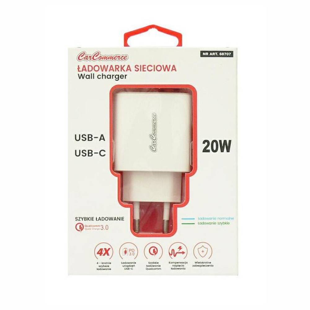 Incarcator rapid cu 2 USB-uri, priza 220V, 5V, 20W, USB-C, USB-A, 68707 CarCo