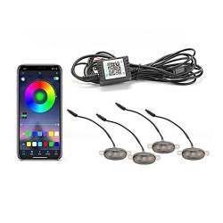 Set lampi decorative, RGB, proiectoare zi DRL, 40x19mm, 1-12V, 4buc RGB, joc lumini, conectare telefon, W14552-1-12V