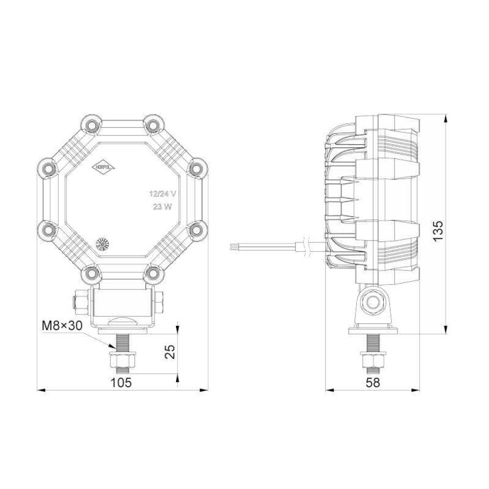 Proiector lucru 105x105, LED, 12-24V, 23W, 1800lm, slim, LRD2983 Horpol